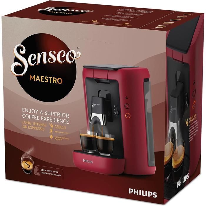 Koffiezetmachine met capsules - Philips - Senseo® Maestro - Waterreservoir van 1,2 liter - Rood - Fabrieksgarantie