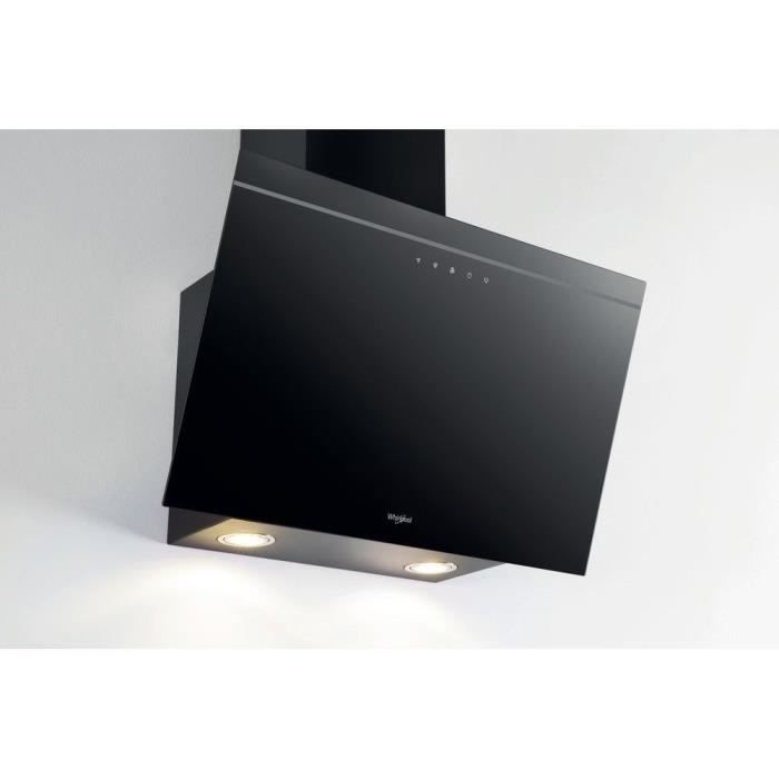 Hotte décorative - WHIRLPOOL AKR62FLTK -  Larg 60 cm - Evacuation/recyclage - 71 dB - 4 vitesses + booster - Verre noire