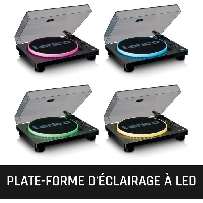 Lenco LS-50LEDBK - Platine vinyle avec haut-parleurs intégrés et éclairage LED
