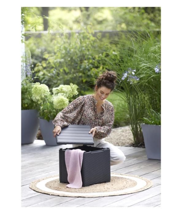 Table coffre Keter Vigo Table de Jardin avec Fonction de Rangement supplémentaire 37x37x37cm boîte de Rangement, Graphite