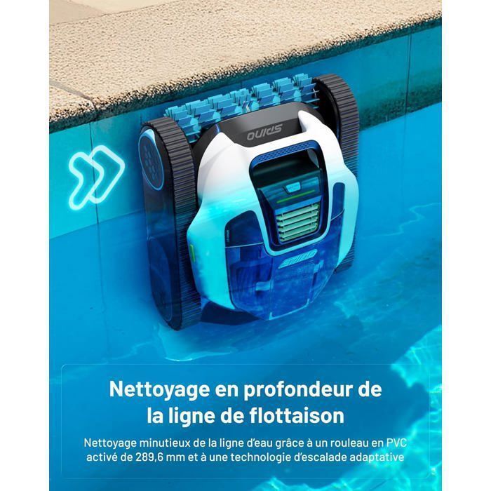 Spino E1 Robot Piscine Sans Fil, Nettoie Fond Parois et Ligne d'Eau, avec App, Trajet SmartArc, 210 Min & 150m² d'Autonomie