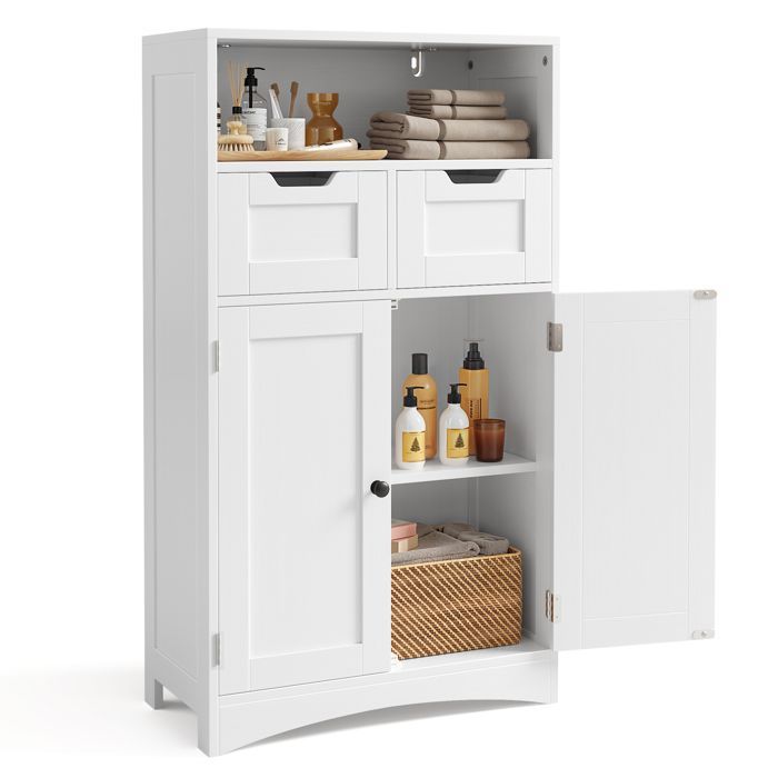 Badezimmer-Waschtischunterschrank – Bealife – Stauraum – 2 verstellbare Schubladen – verstellbare Einlegeböden – 2 Türen – Weiß – 60 x 30 x 108 cm