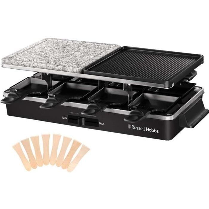 RUSSELL HOBBS Raclette Grill - 26280-56 - Geschikt voor maximaal 8 personen - Baksteen - Omkeerbaar grillrooster - 1400W