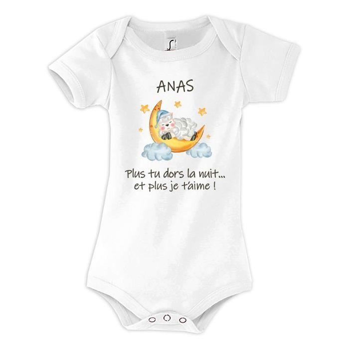 Body Bébé - PLANETEE - Anas Dodo - 100% Coton - Manches Courtes - Blanc Garçon