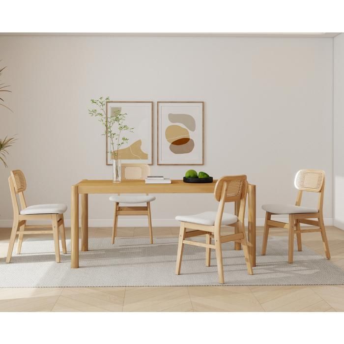 Conjunto de 4 cadeiras de jantar Wahson em madeira estilo retrô, ideais para sala de estar ou cozinha, com revestimento em pele sintética e na cor bege.