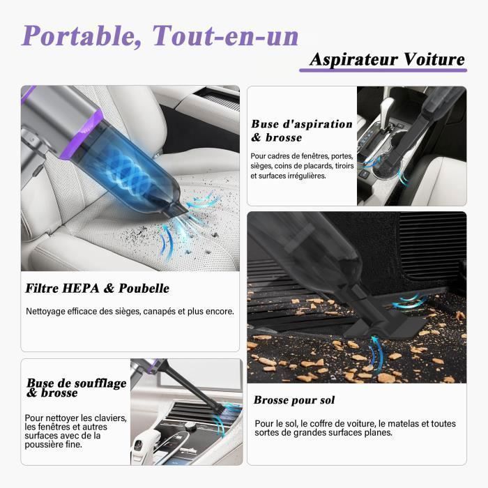 Aspirateur Voiture - 18000Pa 4 in 1- Aspirateur à Main - 3 Vitesses 80,000U/min - Maison, Voiture, Bureau