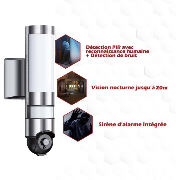 Telecamera da esterno - KYF - Connessione Wi-Fi - Rotante - Cablata - 220V - Illuminazione LED da 1600 lumen