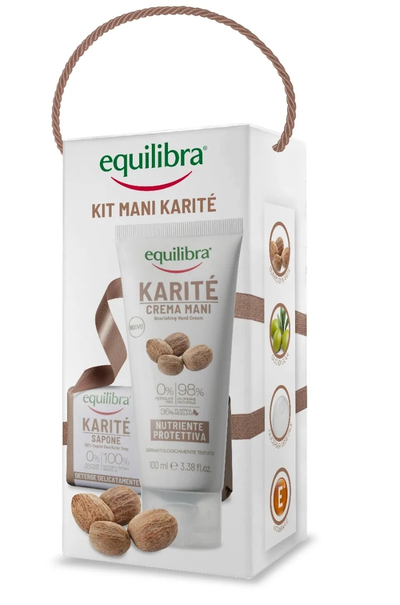 EQUILIBRA Equilibra Karitè Hand Kit 100% φυτικό σαπούνι 100 g + κρέμα χεριών 100 ml