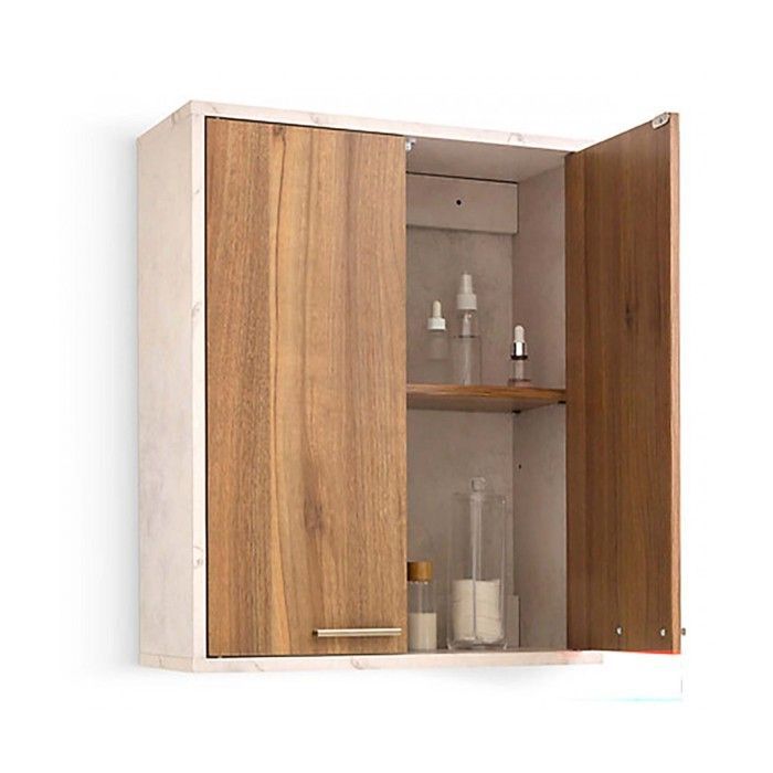 Pensile da cucina con 2 ante + 1 ripiano estraibile, colore marrone/bianco - Lunghezza 52 x Profondità 20 x Altezza 59 cm