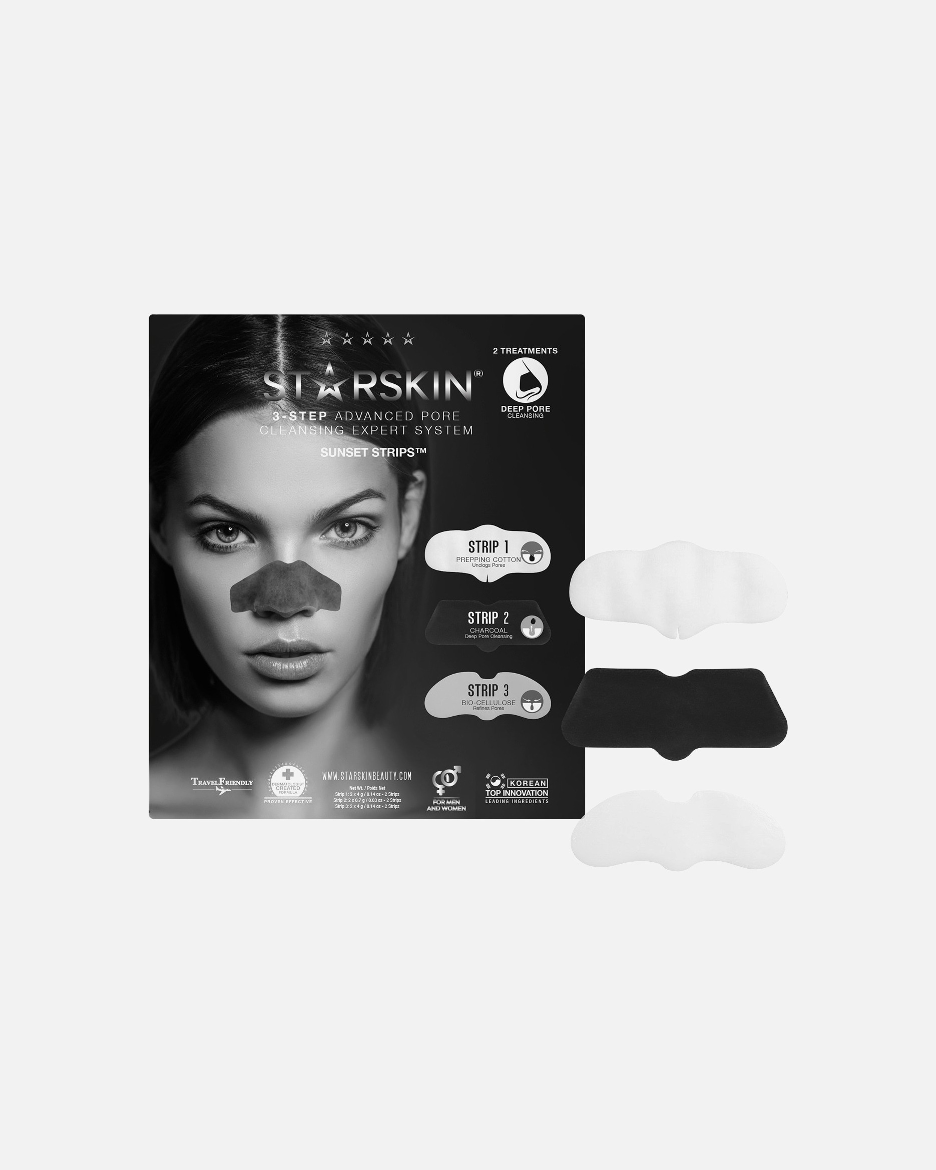 STARSKIN® lakštinė veido kaukė „Sunset Strips™“ – 3 žingsnių pažangi porų valymo sistema – 2 vnt.