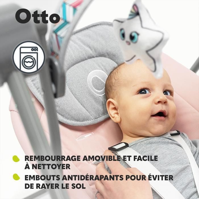 Balancelle et transat Électrique LIONELO Otto - Pliage compact - Sons nature - 5 vitesses - Silencieux - Minuterie - Rose