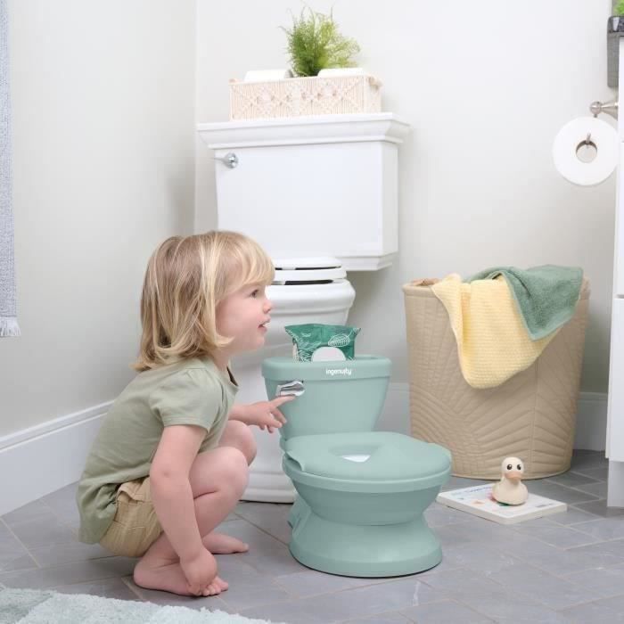 INGENUITY Mini Children's Toilet with Toilet Seat Reducer Included, Musical Flush and Integrated Wipe Storage, Green