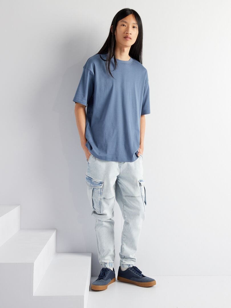 Calças de moletom com efeito jeans - AZUL