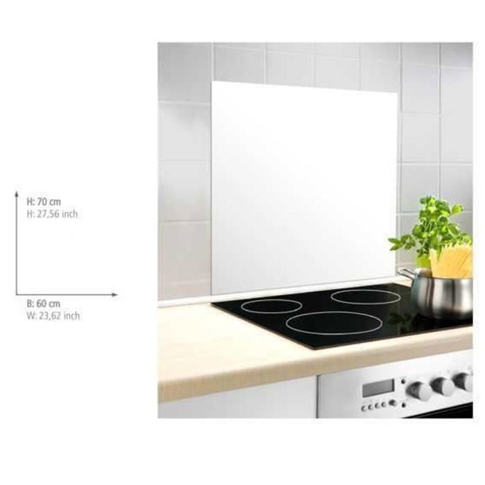 WENKO Fond de hotte, crédence cuisine verre, verre trempé, 60x70 cm, blanc