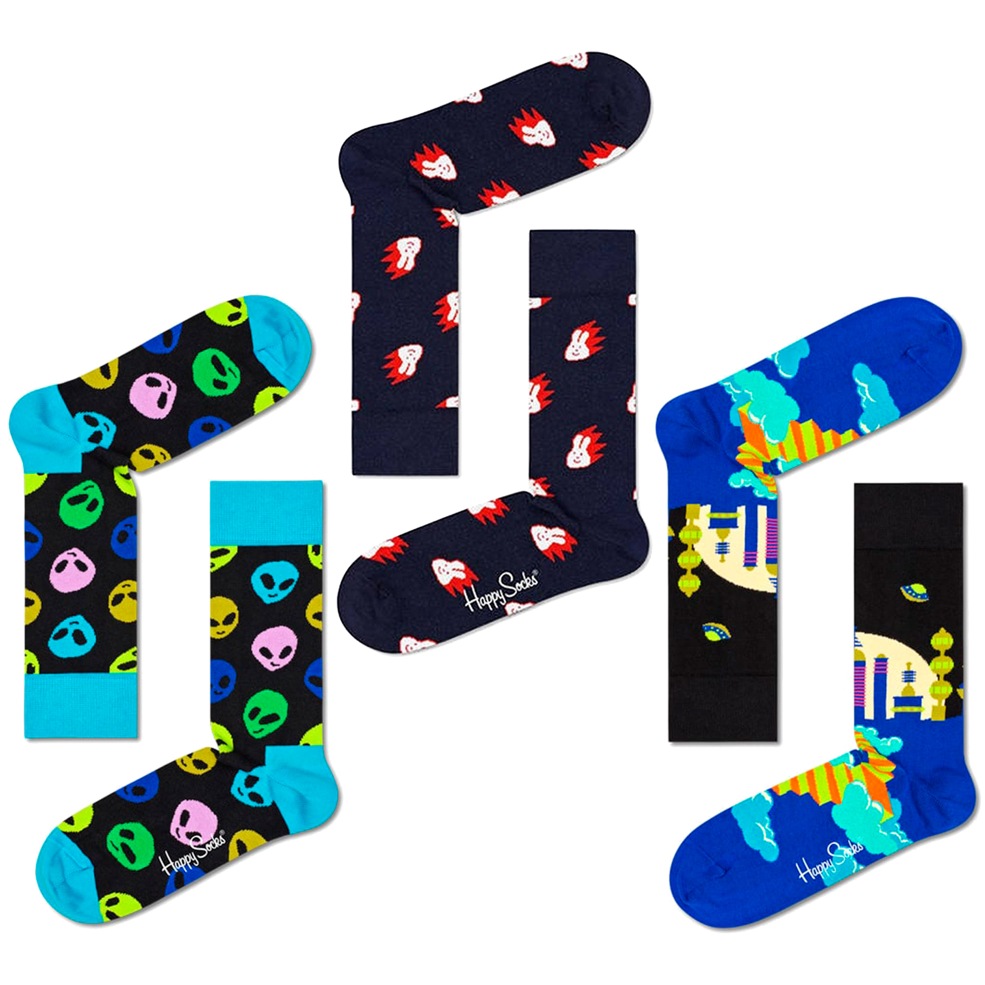  3 porų „Happy Socks“ kojinių rinkinys „Alien-bunny-city“