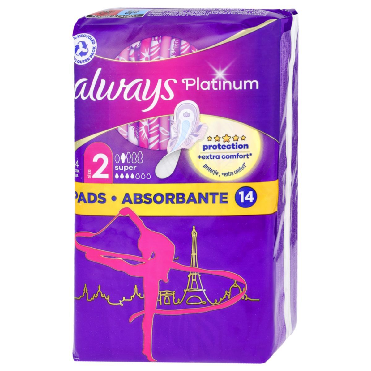 Always maandverband met vleugels, 14 stuks, platina.