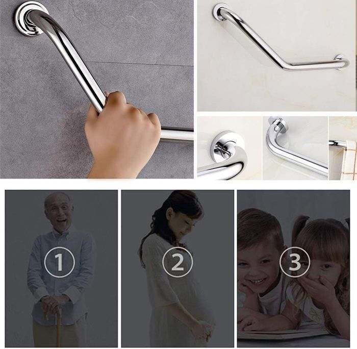 TOKIUS Barre d'appui Douche en Acier Inoxydablle de 45 cm, Poignee de Salle de Bain WC, Chrome, 304 Inox, Argent
