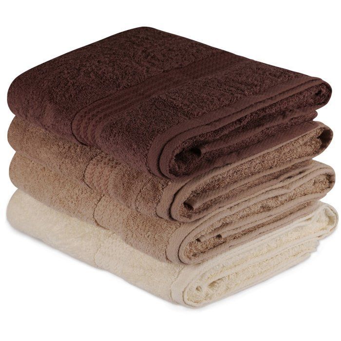 Ensemble de 4 serviettes de bain - 70 x 140 cm - Crème
