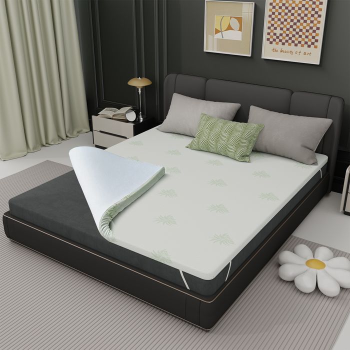 Matratzenauflage aus Memory-Schaum (180 x 200 cm, 5 cm) + Tagesdecke aus Aloe-Vera-Gewebe – Ergonomische Zonen – Für Doppelbettmatratzen
