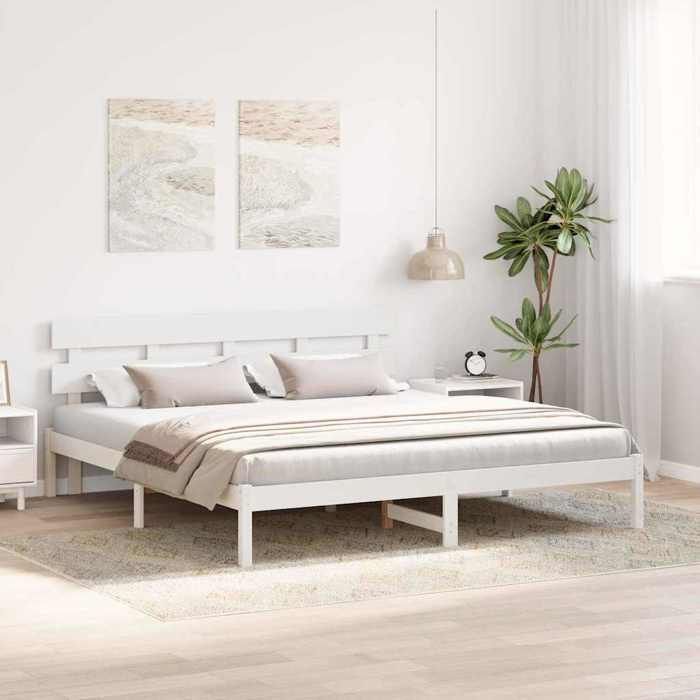 Cama doble CHIC para adultos - Estructura de cama blanca de 200 x 200 cm, madera maciza de pino #Sara69460