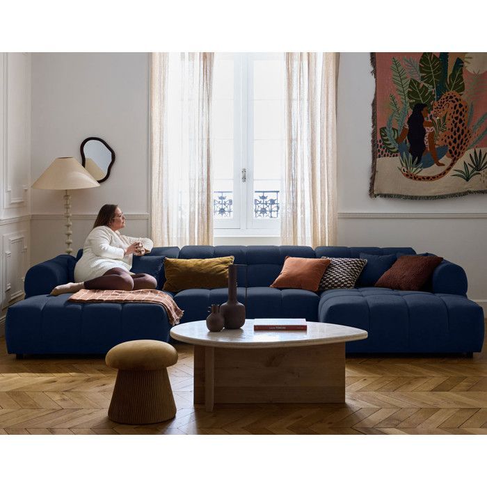 Ray – 7-Sitzer-Panoramasofa in U-Form mit strukturiertem Stoffbezug – Blau