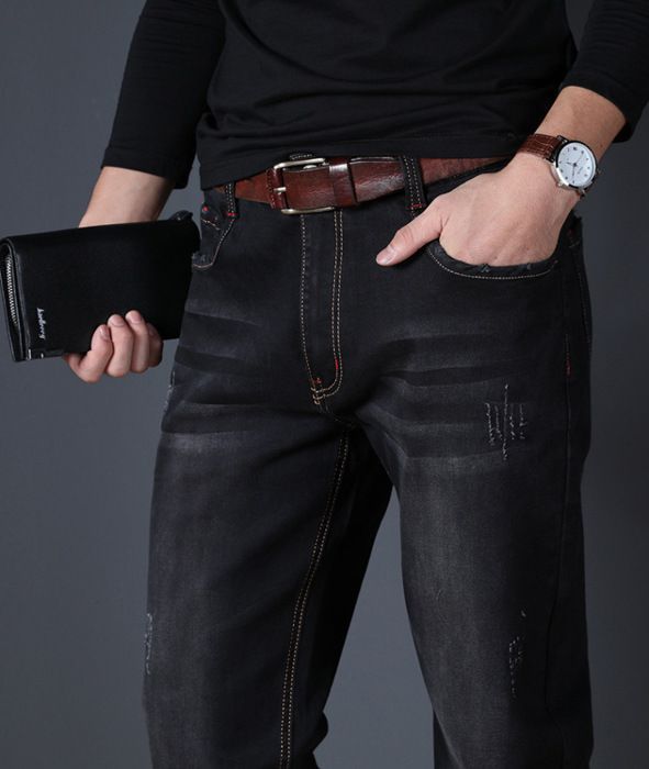 Gerade geschnittene Stretch-Jeans für Herren in Übergröße - INSFITY - Schwarz - Normale Passform - Erwachsene - Herren