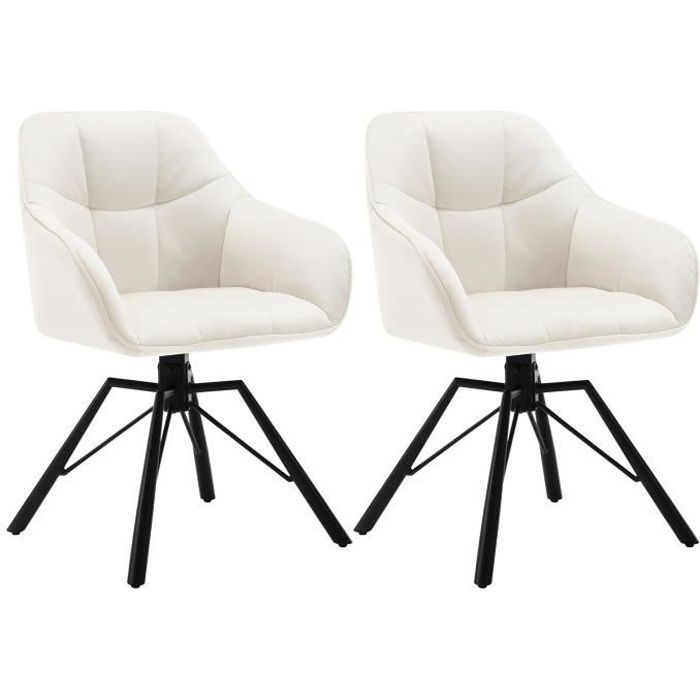 WOLTU Juego de 2 sillas giratorias 360°, sillas de comedor de terciopelo, sillón escandinavo, patas de metal, color crema W0ATT0122-2