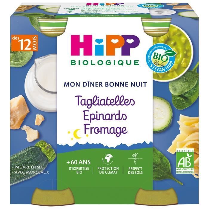 Hipp Biologico My Goodnight Dinner Bowl con tagliatelle, spinaci e formaggio +12 mesi Confezione da 2 x 250 g