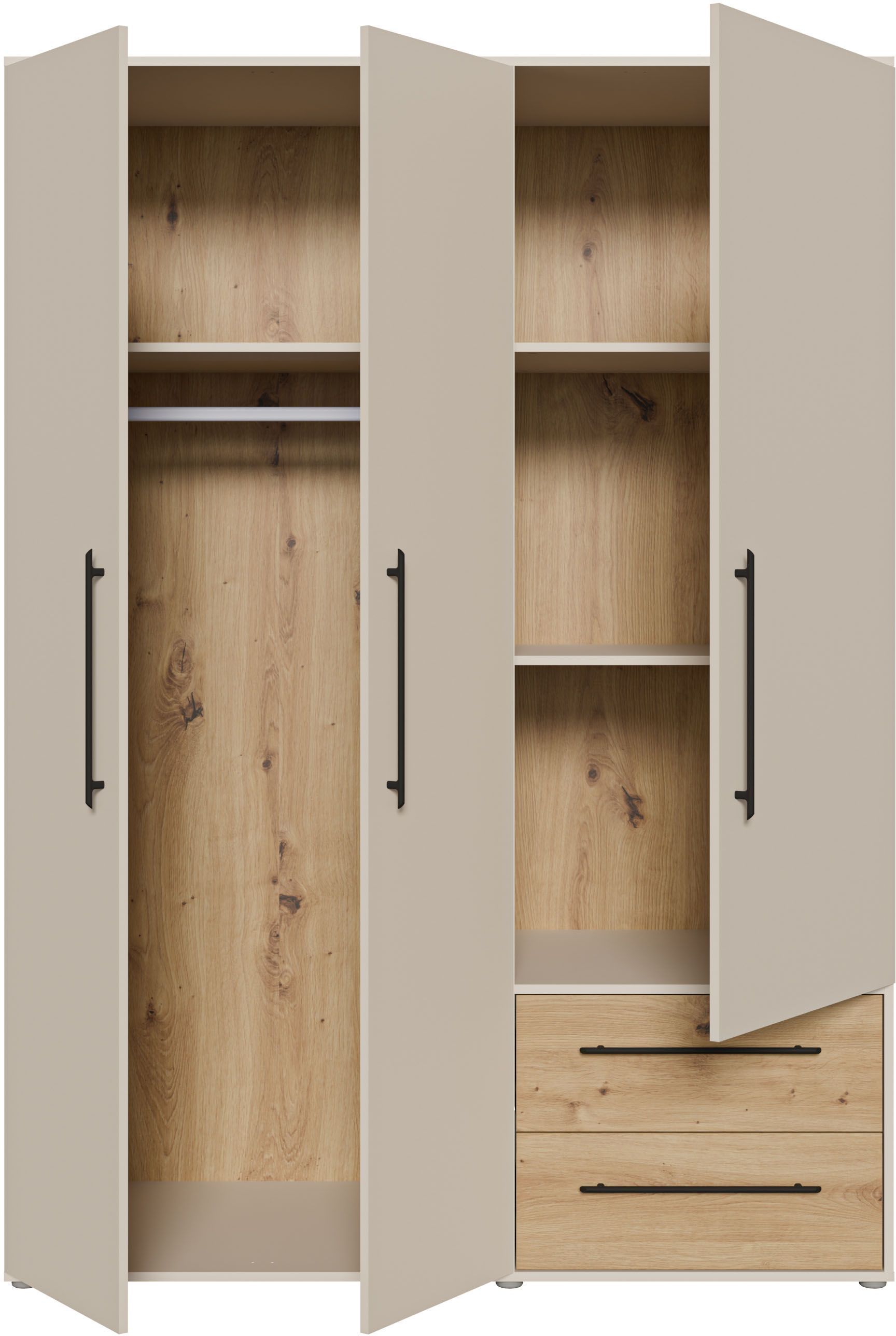 Armoire de chambre - Sable et Chêne - 3 portes battantes - L144,4 x P58,8 x H200,1 cm - MOKKARIS