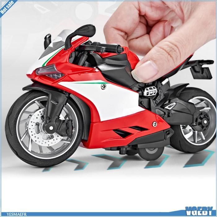Motocicleta de brinquedo Ashata, escala 1:14, em liga metálica e plástico, com mecanismo de fricção, sons e atividades, vermelha.