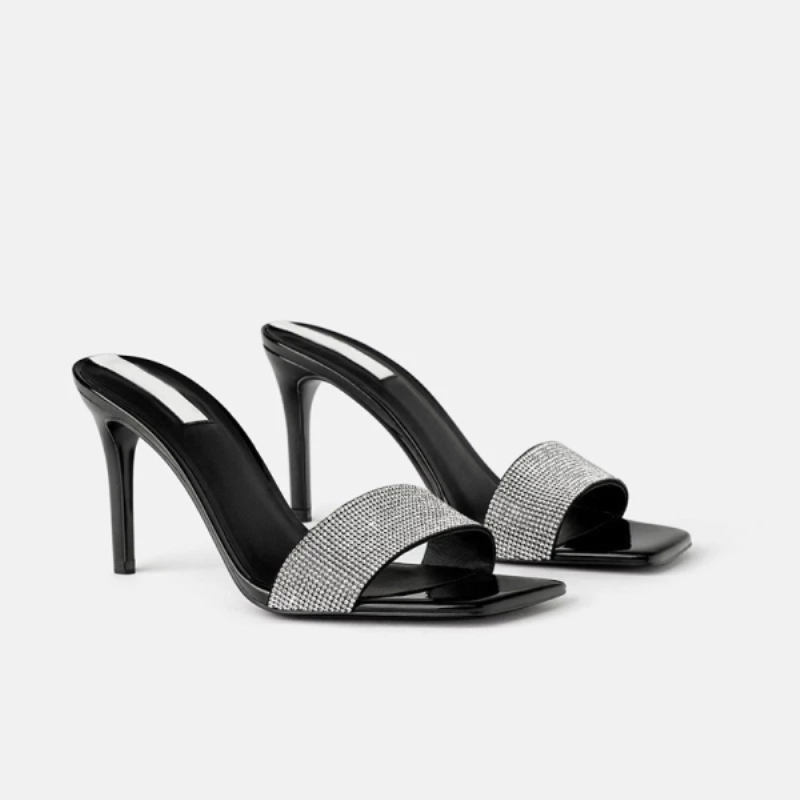Scarpe con tacco alto Water Diamond, sandali sexy con punta aperta e cristalli per donna, ciabatte sexy da discoteca, scintillanti
