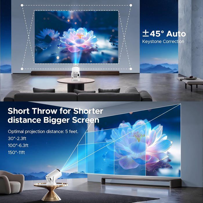 Proyector portátil TRAHOO - Compatible con 1080p/4K - WiFi 6 de doble banda - Bluetooth 5.0 - Rotación de 220°