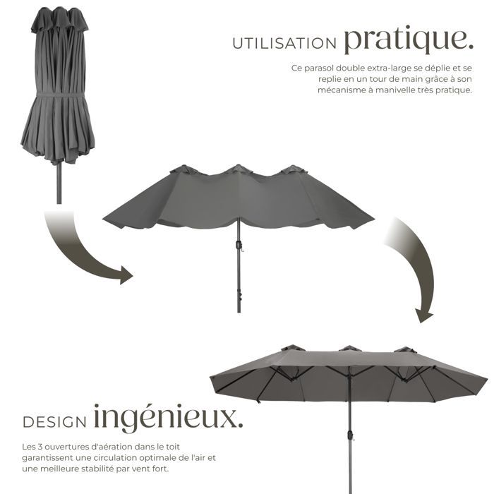 Parasol - TECTAKE - SILIA in hoogte verstelbare aluminium parasol 460 x 270 cm met UV-bescherming - Grijs