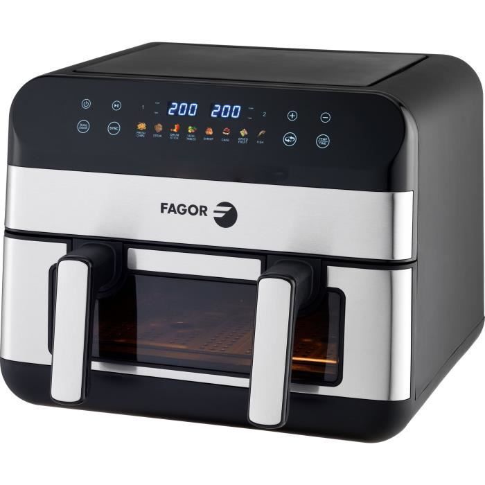 Friggitrice ad aria - FAGOR - FGF10 - 10L - 2400W - Doppia cottura - 8 programmi - Friggitrice ad aria di grande capacità per famiglie