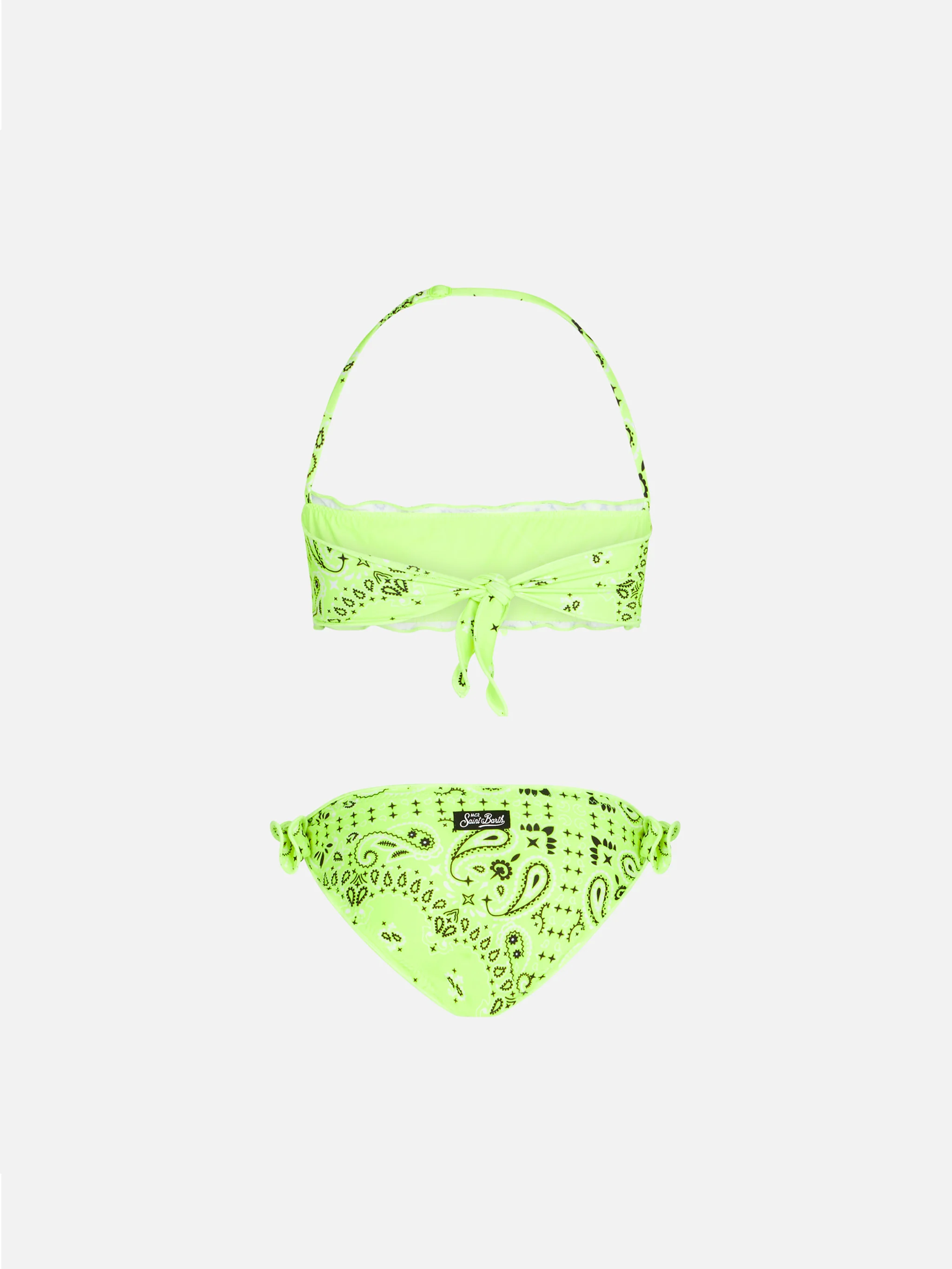 Bikini da bambina a fascia con stampa bandana giallo fluo
