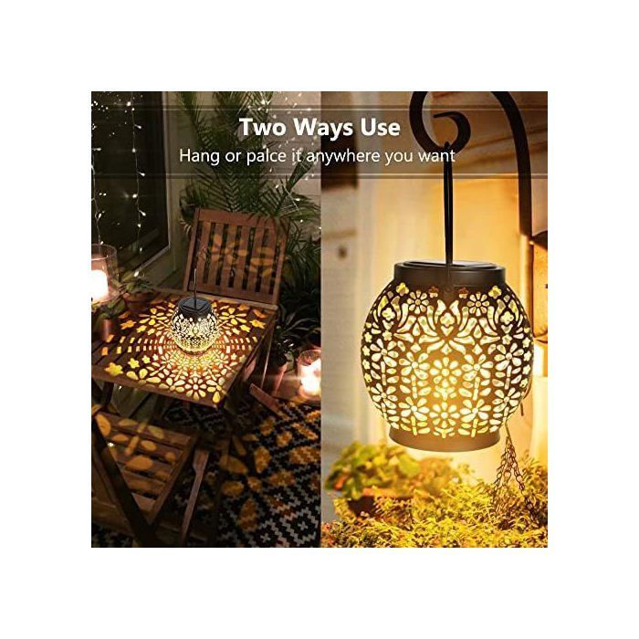 Farol solar LED para exteriores, luz de jardín impermeable, luz blanca cálida.