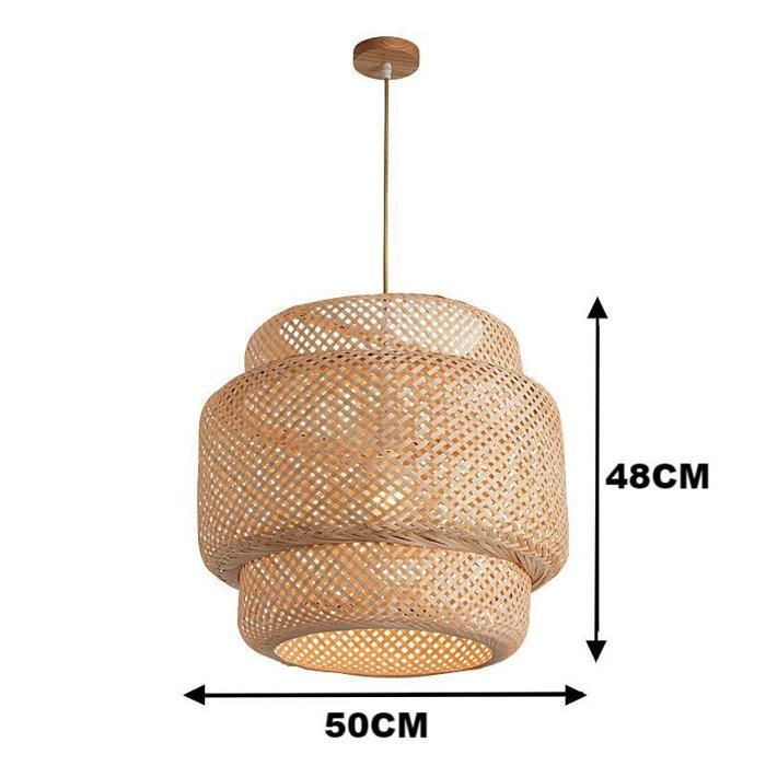 Lámpara colgante WOTTES, lámpara colgante de bambú y ratán, natural, Ø50*48cm, 1 pieza para dormitorio, comedor, cocina.