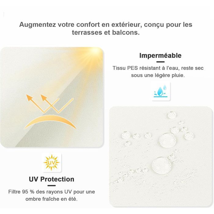 Vela de sombra rectangular color crema de 3x5 m, tejido impermeable, protección UV del 95%, vela de sombra para exteriores, ideal para jardín y terraza.