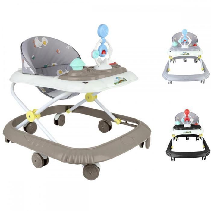 Girello 4 in 1 per bambini - XUANYU - Con vassoio multi-attività interattivo rimovibile con musica - Regolabile e pieghevole - Marrone