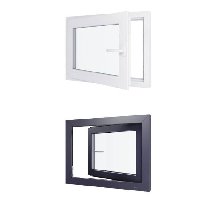 Ventana de PVC - Ancho x Alto 800 x 600 mm - Triple acristalamiento - Bicolor blanco interior/antracita exterior - Manilla derecha