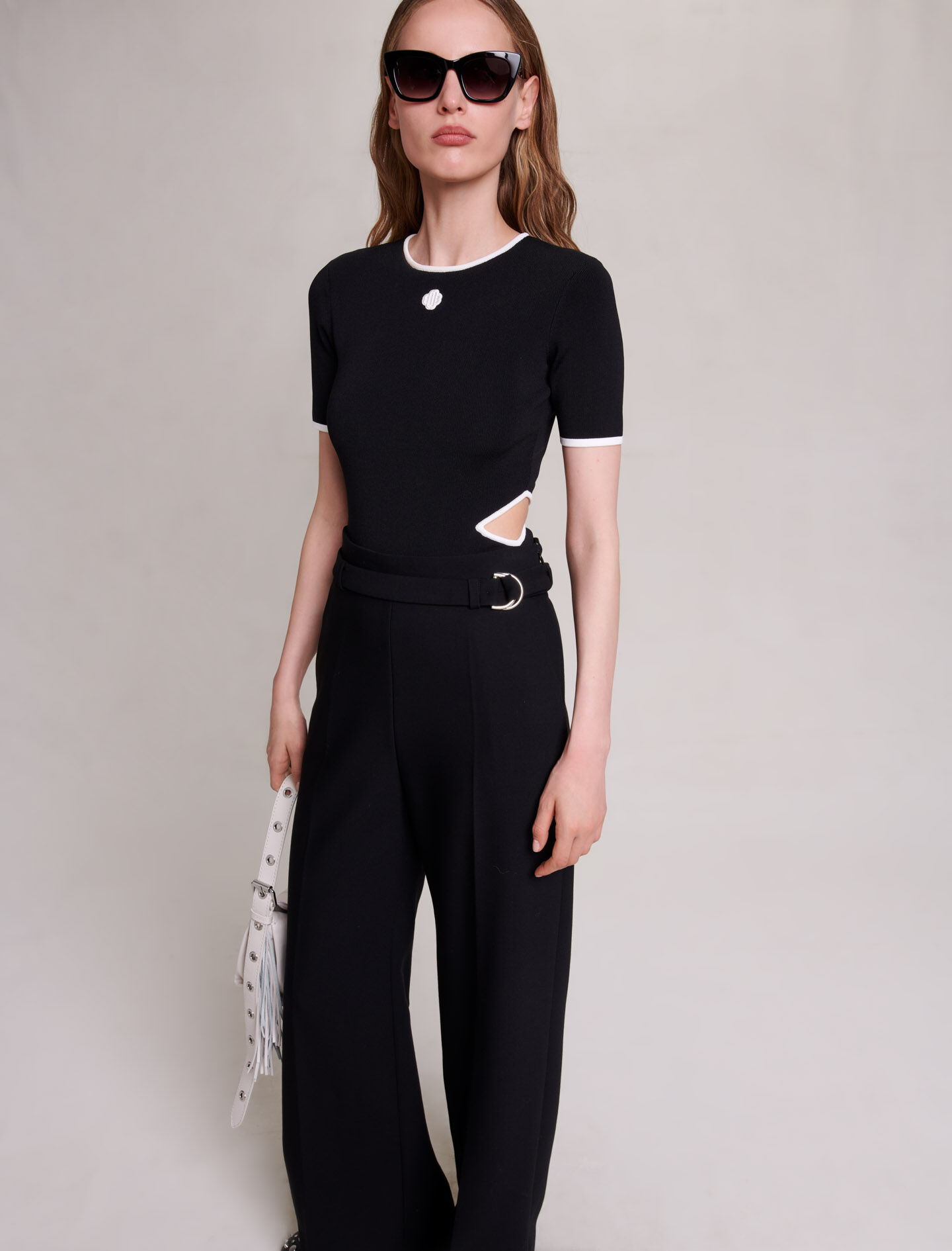 Pantaloni cu croi larg și curea - Negru