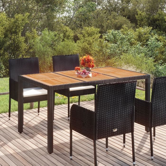 Clarence* Tuintafel voor 4 personen - Eettafel voor in de tuin, zwart houten blad 150x90x75 cm geweven hars &Europ8638618