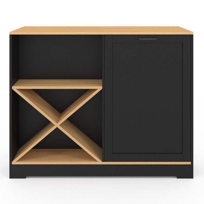 IDMARKET Table de bar îlot VITO 113 cm avec range bouteilles bois noir et plateau façon hêtre