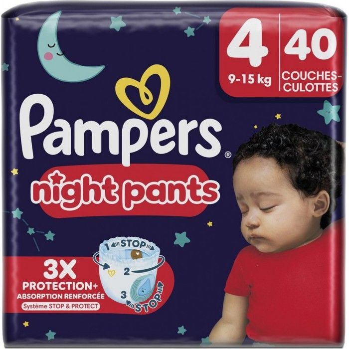 Fraldas-calça noturnas PAMPERS para bebês, tamanho 4 (9-15 kg), pacote com 40 unidades.