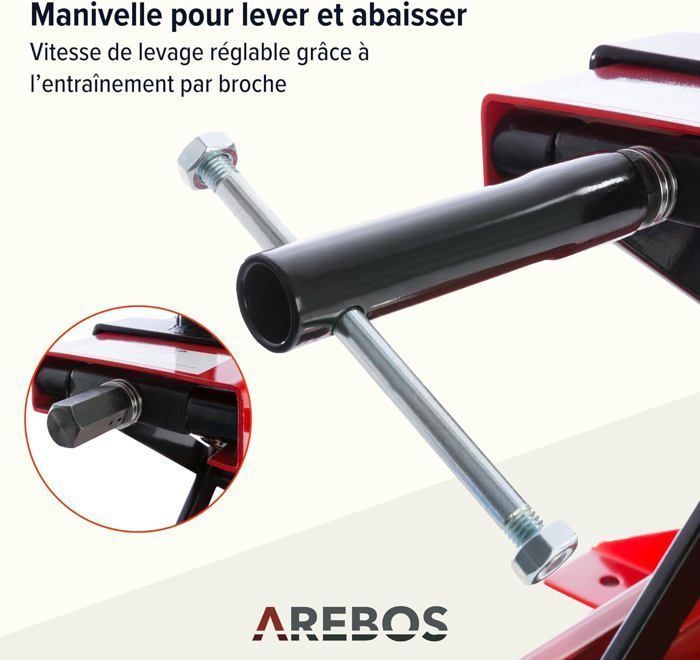 AREBOS Sollevatore per moto da 500 kg con piattaforma di sollevamento e blocco di montaggio | Regolabile da 95 a 375 mm Rosso - Nero