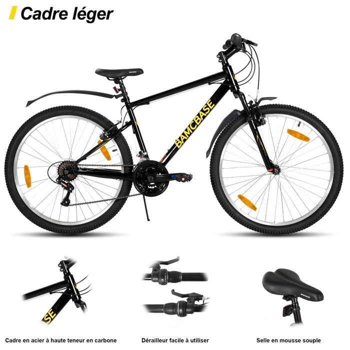 Hiland 26 inch mountainbike, 18 versnellingen, unisex/volwassenen, frame van koolstofstaal, voor stads- en recreatief gebruik, V-remmen, zwart