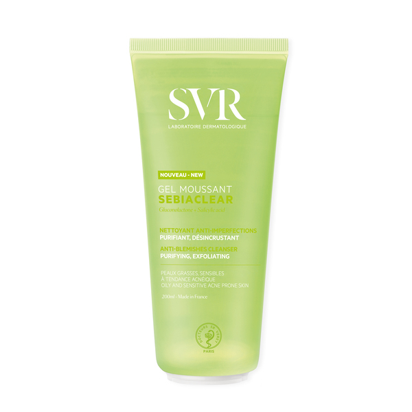 Limpiador facial espumoso con ácido salicílico SVR SEBIACLEAR, 200 ml