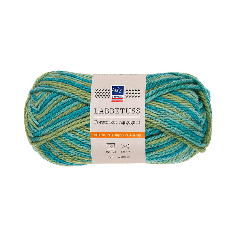 Trysil Labbetuss garen wolmix 60% wol, zeegroene print