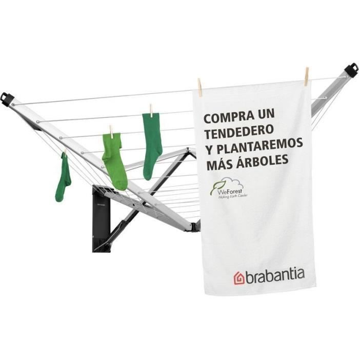 BRABANTIA - Wallfix - Secadora de ropa - 24 m - Con funda - Gris metalizado