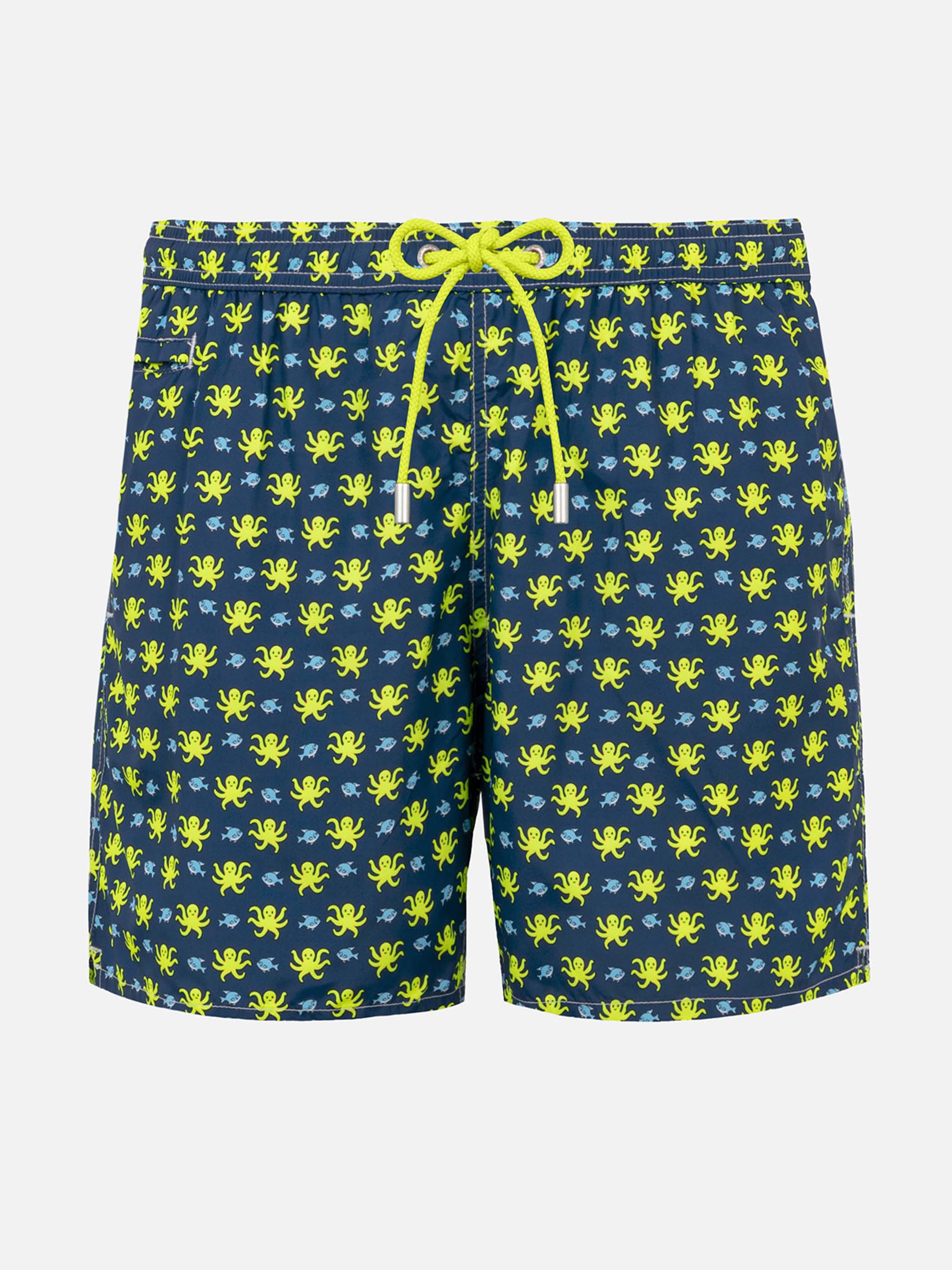 Klassieke zwembroek voor heren | Print met groene vissen en gele octopus | Sneldrogend | Saint Barth